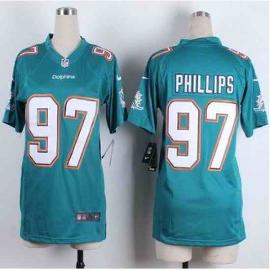 Women New Miami Dolphins #97 Jordan Phillips Aqua Green Team Color Stitched NFL Elite Jersey